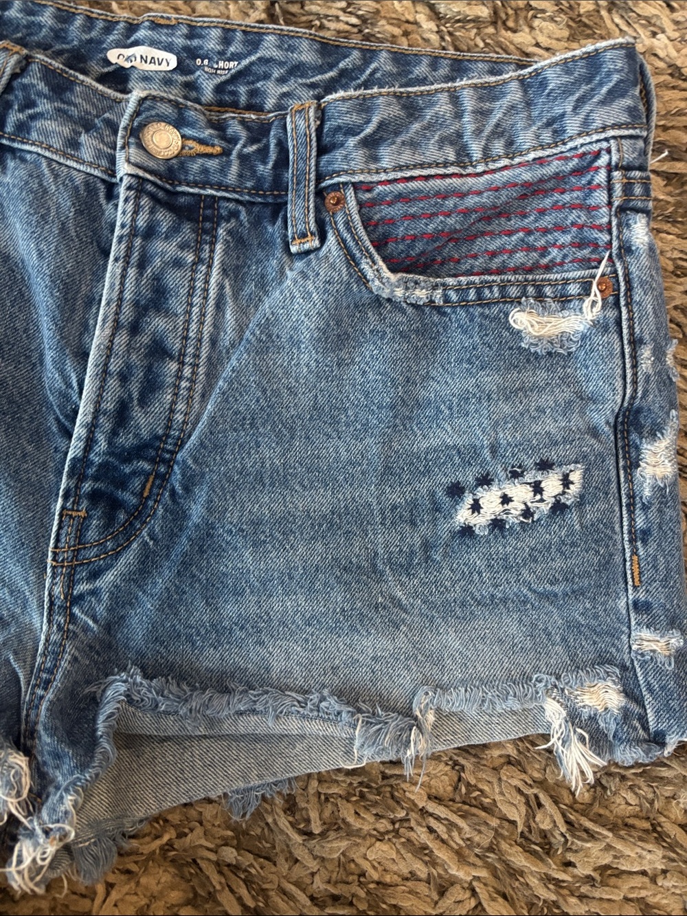 Old Navy OG Short High Rise Distressed Denim Shorts with Embroidered Accents - Picture 3 of 11